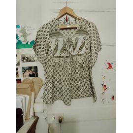 Top Blanc Fleurs Grises 34 Xs Pimkie.