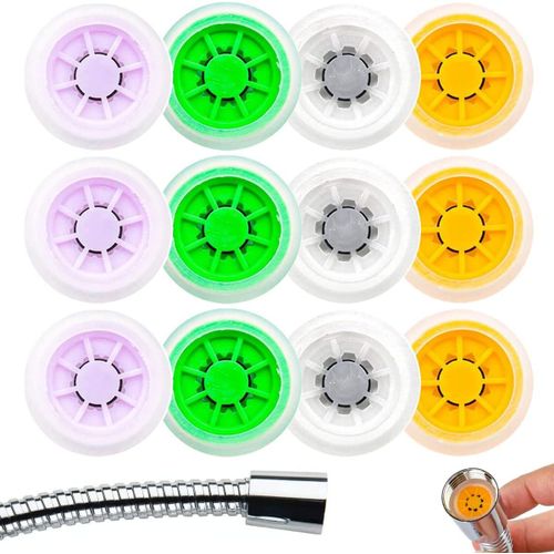 JGD-Lot de 12 réducteurs de débit de douche - 4 différents flux - Réducteur de pression - Économie d'eau - Pour pommeau de douche - 20 mm