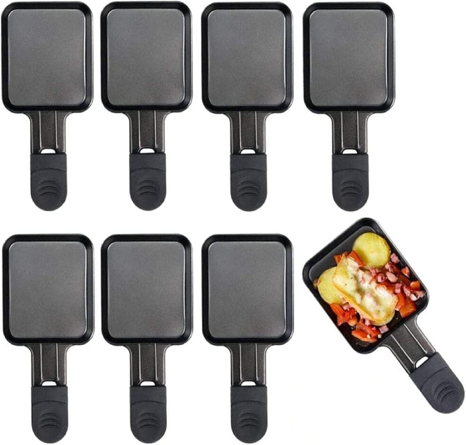 Lot De 8 Poêlons Raclette Carré, Revêtement Antiadhésif Inoxydable Anti Brûlures