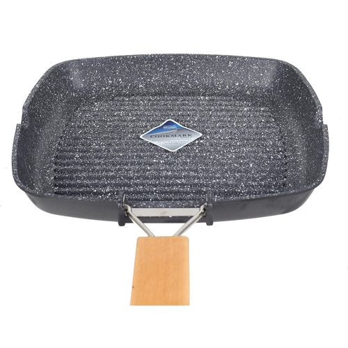 KALANKA-Zilan Poêle à griller 24 cm Base à induction Antiadhésive Poêle grill en bois Poignée pliable en aluminium pour plaques de cuisson Intérieur Carré BBQ Poêle grill, Noir