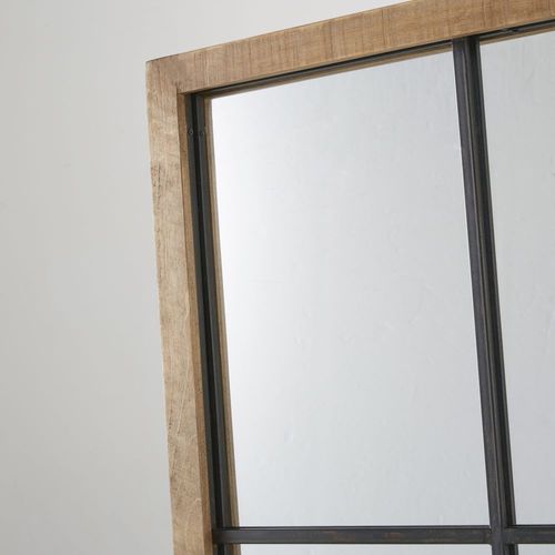 Grand miroir fenêtre rectangulaire en bois de pin et métal effet vieilli 121x165