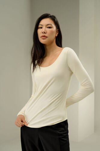 Lilysilk Top En Soie Large Encolure Dégagée Jersey De Soie Élégance Intemporelle Et Style Sophistiqué Lilyblanc Xs