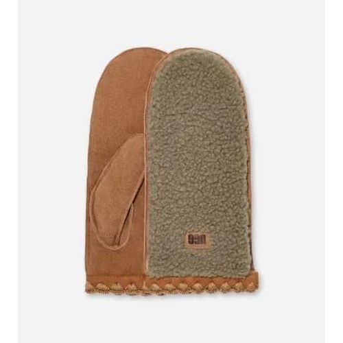 Moufle Festonnée En Uggfluff In Green, Taille L/Xl, Cuir/Fleece