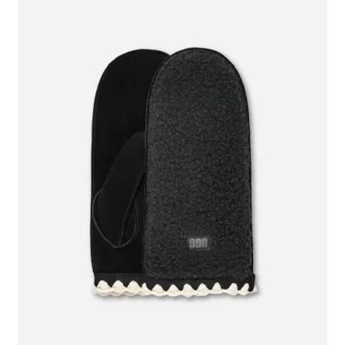 Moufle Festonnée En Uggfluff In Black, Taille L/Xl, Cuir/Fleece