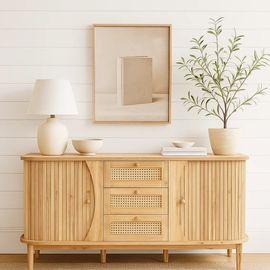 Console En Bois Naturel Avec Cannage