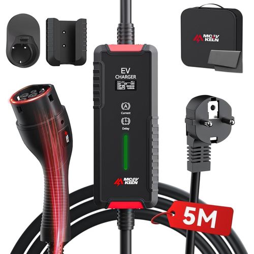 Chargeur Type 2 3.6kw Chargeur Voiture Electrique Avec Schuko, Courant Commutable 6-16a, Ip65 5m Ev Cable De Recharge Type 2, Iec 62196-2 Evse Avec Sac De Transport
