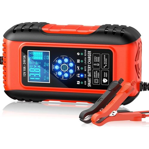 Eity-12v/24v 10a Chargeur Batterie Lithium,Chargeur Batterie Voitures Avec Écran Tactile,11 Protections Charge&fonction Réparation,Sécurité Enfant Pour Voiture Moto Camion,Agm,Gel,Wet,Lifepo4