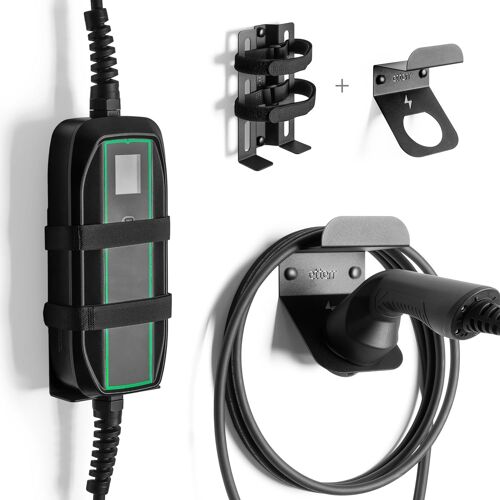 | Support De Station De Charge Pour Voiture Électrique | 100 % Acier | Fabriqué Dans L'union Européenne | 17 X 10 Cm | Support Chargeur Voiture Électrique (1, Station De Charge + Support Avec