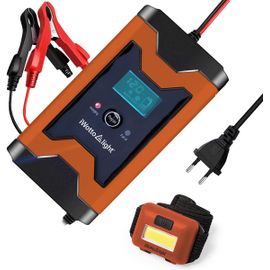 Iwotto E-Light Chargeur Batterie Voitures - 6a 12v - Chargeur De Batterie Avec Utilisation Facile Et Automatique - Compatible Avec Voitures Et Motos - Protections Multiples Pour Agm,Gel,Mf,Sla,Vrla