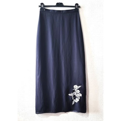 Jupe Longue Caroll Taille 34 Grise Motifs Fleurs Brodées Doublée