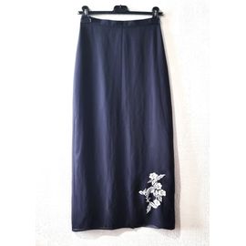 Jupe Longue Caroll Taille 34 Grise Motifs Fleurs Brodées Doublée