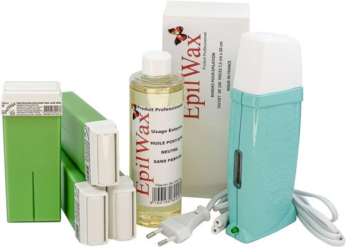 Kit Chauffe Cire Épilation Professionnelle Avec 4 X Recharges Roll On Cire À L'aloé Vera, 100 X Bandes D'épilation Et Huile Après Épilation - Gamme Royal