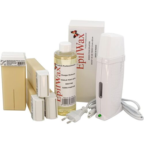 Kit Chauffe Cire Épilation Professionnelle Avec 4 X Recharges Roll On Cire À La Vanille, 100 X Bandes D'épilation Et Huile Après Épilation - Gamme Royal