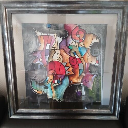 Ancien Tableau Miroir Abstrait Coloré Cadre Art Déco Murale Maison Hauteur 72  Cm Largeur 73 Cm Poids 3,5 Kg
