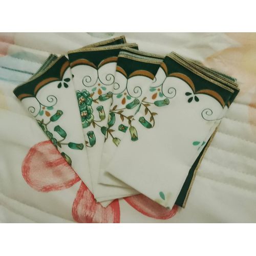 Lot De 4 Serviettes De Table Blanche Motifs Colorés Vintage Années 70.