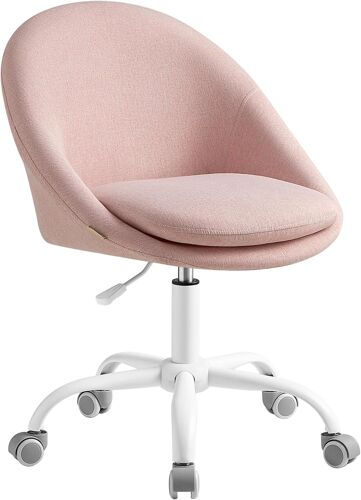 Chaise de Bureau, Fauteuil Pivotant en Tissu Coton-Lin, Siège Confort, Rembourrage en Mousse, Réglable en Hauteur, pour Bureau, Chambre, Rose Bonbon