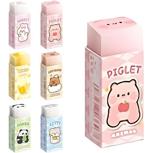 Kalanka-Mignon Crayon Gomme, Thème Du Dessin, Animé Coloré Rectangle, Cubiques Pour Enfants (6 Pcs Animaux)