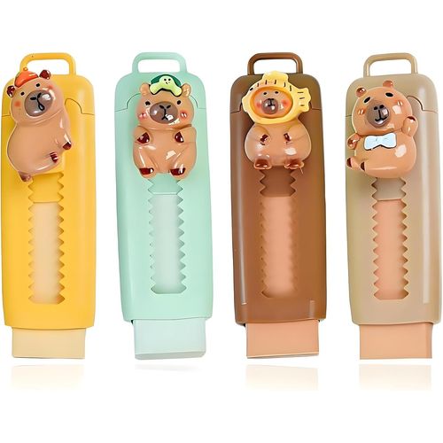 Capybara-Lot De 4 Gommes À Effacer-Avec Parfum-Rétractable-Pour Enfants Et Étudiants-Design Mignon-4 Couleurs-Idéal Pour L'école Et Le Bureau