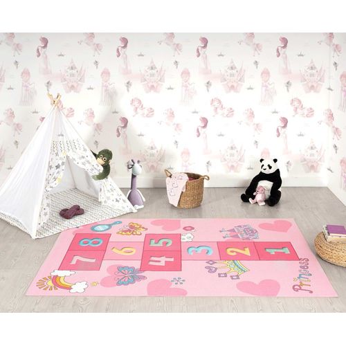 Tapis Parc Enfant Fille Princesse, Rose, 120 X 160 Cm