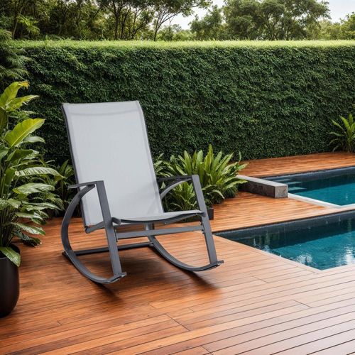 Chaise À Bascule D'extérieur En Acier Et Polyester, Gris Clair