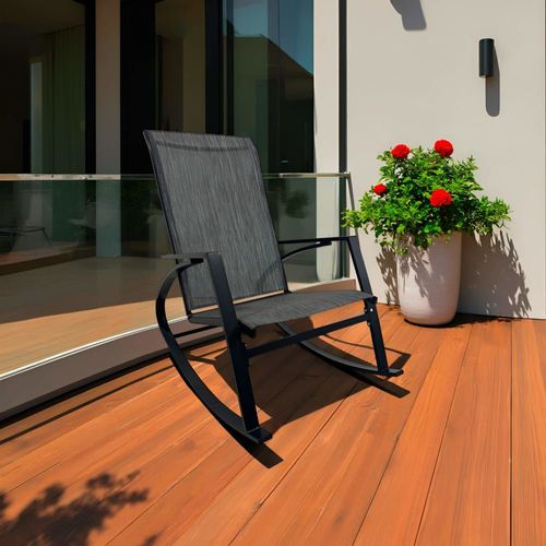 Chaise À Bascule D'extérieur En Acier Et Polyester, Gris Foncé