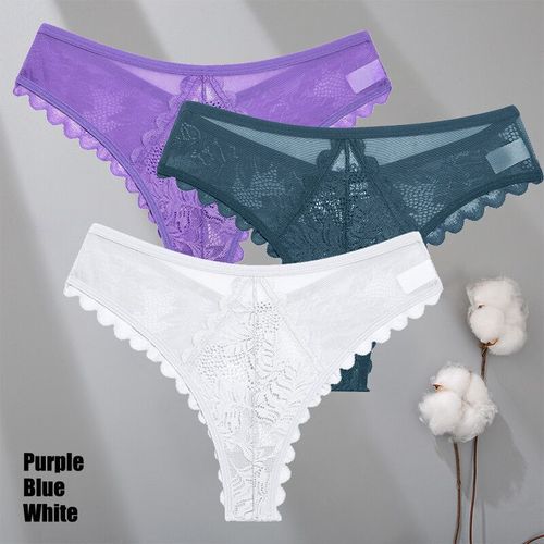 Finetoo-Ensemble De Strings En Dentelle Pour Femmes,3 Pièces,Culotte String Solide,Motif Floral,Sous-Vêtements Féminins Doux Et Respirants