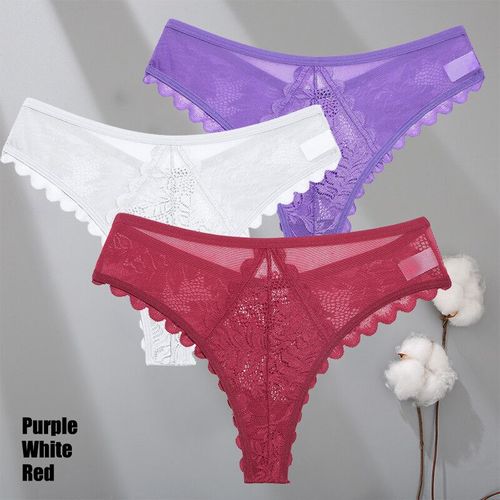 Finetoo-Ensemble De Strings En Dentelle Pour Femmes,3 Pièces,Culotte String Solide,Motif Floral,Sous-Vêtements Féminins Doux Et Respirants