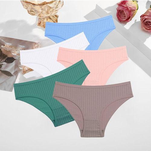 Finetoo-Sous-Vêtements Rayés En Coton Pour Femmes,Lot De 5 Pièces,Grande Taille,10 Couleurs Unies,Culottes Commandées,Lingerie Douce Pour Dames S-7xl