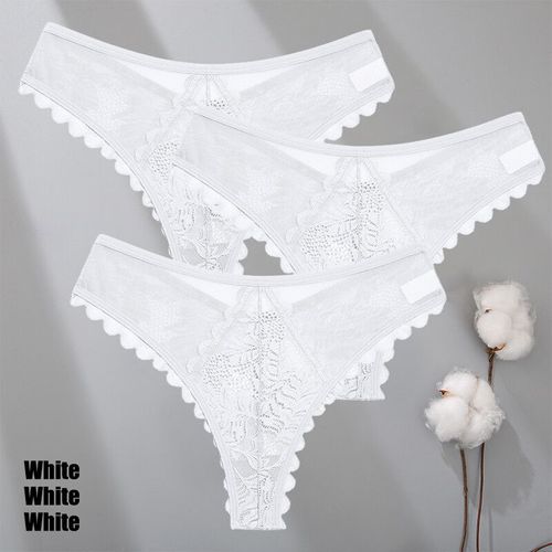 Finetoo-Ensemble De Strings En Dentelle Pour Femmes,3 Pièces,Culotte String Solide,Motif Floral,Sous-Vêtements Féminins Doux Et Respirants