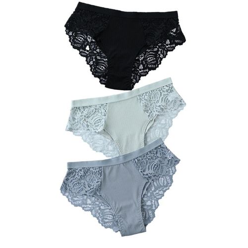 Culotte En Coton Sexy En Dentelle Pour Femme,Sous-Vêtement Floral,Lingerie De Grande Taille,3 Pièces