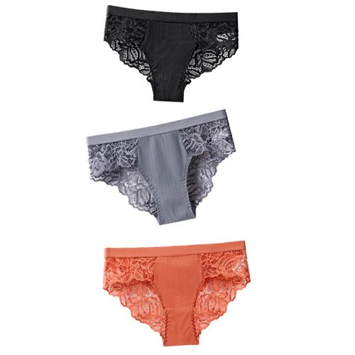 Culotte En Coton Sexy En Dentelle Pour Femme,Sous-Vêtement Floral,Lingerie De Grande Taille,3 Pièces
