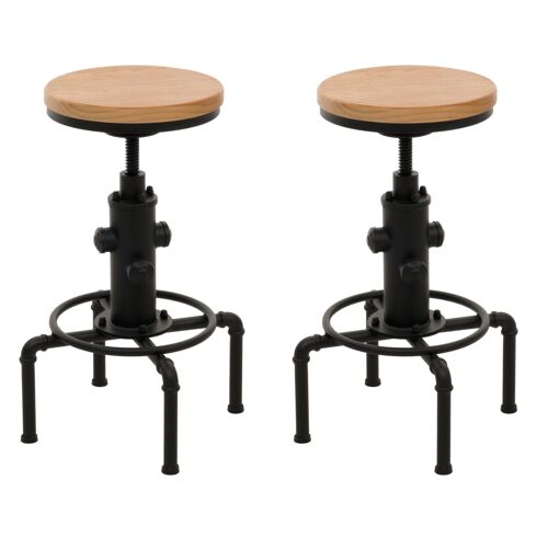 Lot de 2 tabourets de bar HWC-N23, tabouret de bar réglable en hauteur pivotant repose-pieds Industrial acier massif-bois   naturel