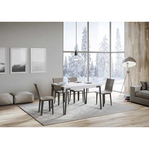 Table Extensible Effet Bois Frêne Blanc 90x140/244 Cm