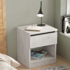 Table De Chevet Avec 1 Tiroir Et Un Compartiment Ouvert Gris Clair