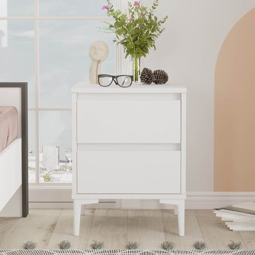 Table De Chevet Avec 2 Tiroirs, Blanc