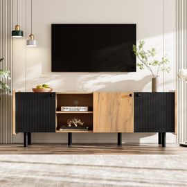 Meuble Tv Moderne Noir Effet Bois 3 Portes Texturés