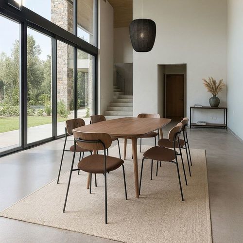 Ensemble Table Rectangulaire Et 6 Chaises Marron