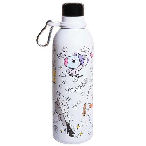 Gourde Isotherme 500ml Double Paroi En Acier Inoxydable Line Friends Bt21 Blanc / Noir