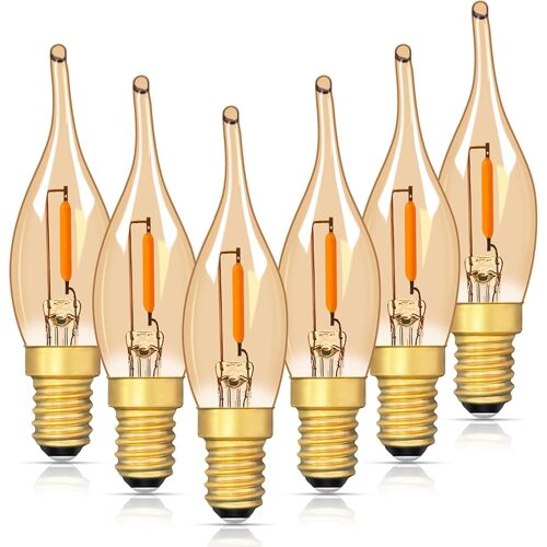 Kalanka-Lot De 6 Ampoules Led Basse Puissance E14 Ses En Forme De Flamme, C22tg Vintage Chandelier Veilleuse, 0,7w ¿¿Quivalent ¿¿ 7w Ultra Chaudes 2200k Pour Lampe De Sel Et Lustres, Lampes D¿¿Coratives