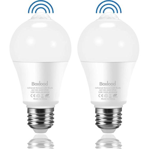 TIANYI-Ampoule LED Detecteur de Mouvement PIR, E27 Culot Vissé, 12W, 1000 Lumens (équivalent de 100 watts), 220V, 6000K Blanc Froid, Ampoules d'éclairage de Sécurité, Lot de 2