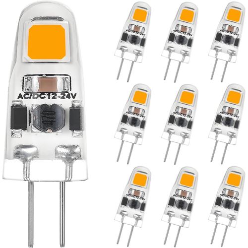 Ampoules LED G4 à Intensité Variable Blanc Chaud 3000K, AC/DC 12-24V, 1.2w Remplace Les Ampoules Halogènes 12W-15W, 125LM Economie D'énergie Mini Ampoules LED, Pas de Scintillement, Lot de 10