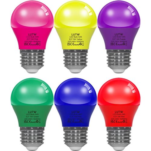 Ampoule Led Couleur E27, 5w Équivalent Incandescence 40w, G45 Mini Globe Ampoule Écoénergétique Colorée, Violet Rose Jaune Vert Rouge Bleu, Pour Mariages, Halloween, Noël, Lot De 6