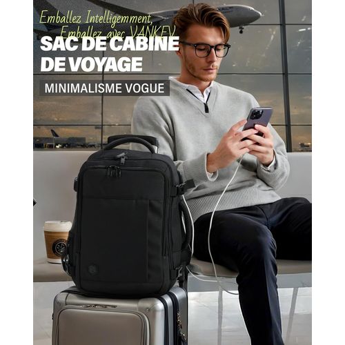 Bagage Cabine Sac a Dos Voyage Avion Sous Siege Hommes Femmes Noir