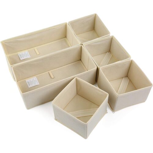 KALANKA-Boite de Rangement,Lot de 6 Organisateur de Tiroir Pliable Non-tissé Panier Rangement pour Chaussettes, Soutiens-Gorge,Vêtements de bébé (Beige)