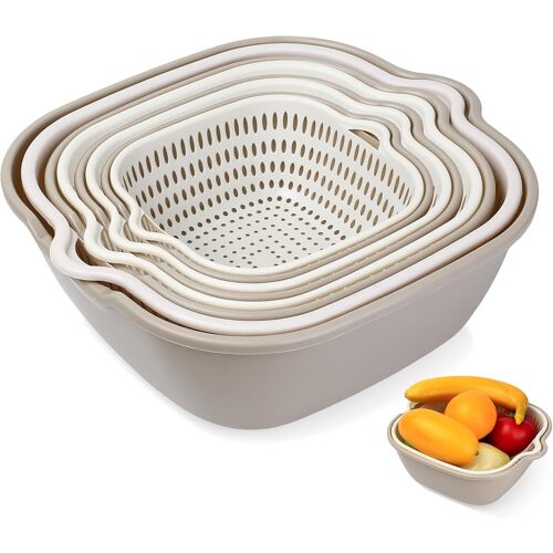 Kalanka-8 Pcs Set De Passoire Multifonctionnelle De Cuisine, 2-En-1 Égouttoir, Passoire À Pâtes, Double Couche Plastique Évier De Vidange Plateau Pour Fruits Et Légumes, Passoire À Riz