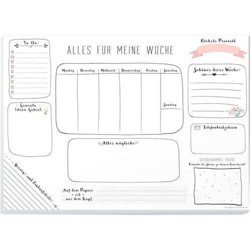 lbgwp60-BlocNotes Meine Woche - Papier À Déchirer - Din A3 (42 X 29,7 Cm) - 25 Feuilles - Pour Enfants Et Adultes - Avec Agenda Hebdomadaire Weiß