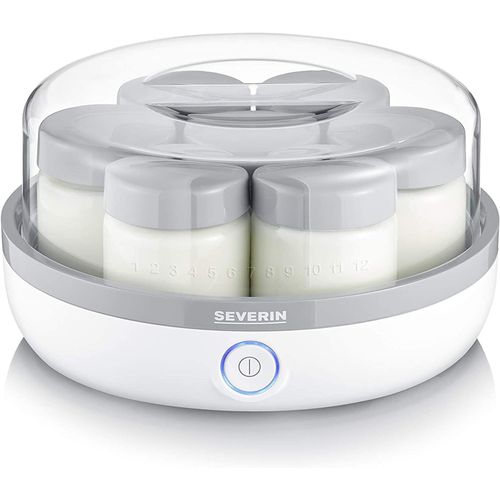 asas456-Yaourtière Pratique Et Compacte,Machine À Yaourt Maison 13 W,Yaourtière Électrique Et 7 Pots De Yaourt En Verre De 150 Ml Avec Couvercle,Garanti Sans Bpa,Blanc/Gris,Jg 3518