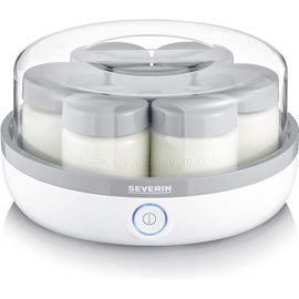 SUBZONAL-SEVERIN Yaourtière pratique et compacte, Machine à yaourt maison 13 W, Yaourtière électrique et 7 pots de yaourt en verre de 150 ml avec couvercle, garanti sans BPA, Blanc/Gris, JG 3518