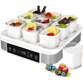 SUBZONAL-Yaourtière Électrique, Machine à Yaourt avec 9 Pots en Verre de 170ml, Yaourtière Pratique et Compacte, avec Minuterie, Thermostat Réglable et Écran LED, sans BPA, 40 W, pour des Desserts Ma