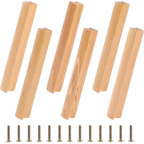 Lbgwp60-6pièces Poignée Meuble Bois, 160mm Poignées D'armoire En Bois, Barre Poignée Tiroir Bois Avec Vis, Poignée Bois Pour Tiroir Armoire Armoire Meuble